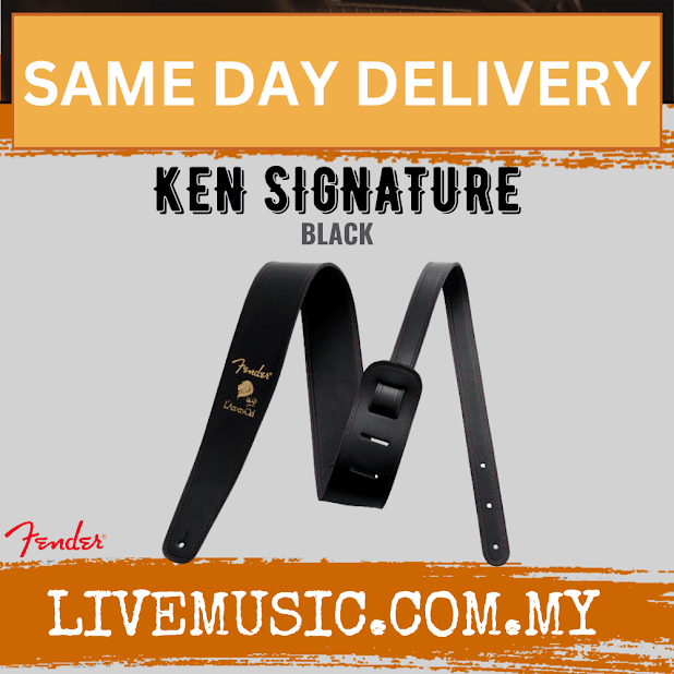 Fender Ken Signature guitar strap, black with padded keeper and adjustment holes