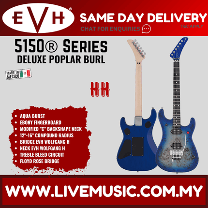 EVH 5150 Series Deluxe Poplar Burl Electric Guitar, Aqua Burst