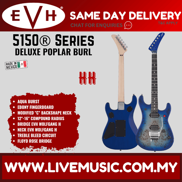 EVH 5150 Series Deluxe Poplar Burl Electric Guitar, Aqua Burst