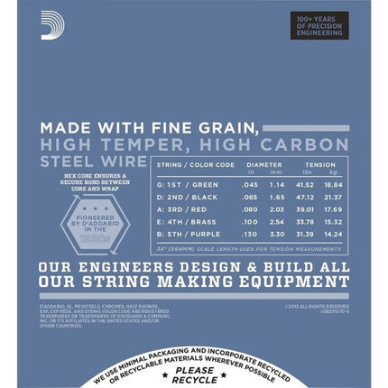 D'Addario EPS170-5 - ProSteels 5-String Bass Strings, Light, Long Scale (45-130)(DAddario/EPS170)
