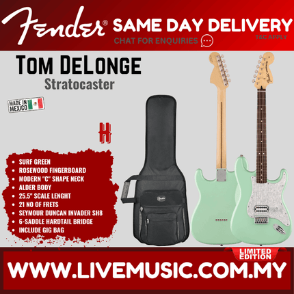 Fender Limited Edition Tom DeLonge Stratocaster Electric Guitar, RW FB - Black/Daphne Blue/Graffiti Yellow/Surf Green