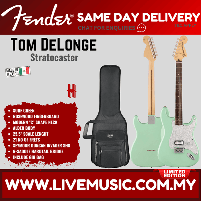 Fender Limited Edition Tom DeLonge Stratocaster Electric Guitar, RW FB - Black/Daphne Blue/Graffiti Yellow/Surf Green
