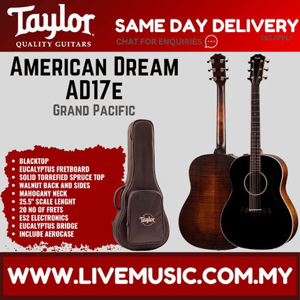 Taylor American Dream AD17e Pacific Acoustic Guitar w/AeroCase, Blacktop ( AD 17E / AD-17E )