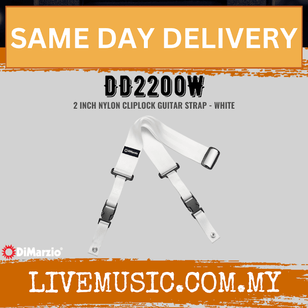 DiMarzio DD2200 2'Inch Cliplock Guitar Strap - White (DD2200-WH/DD2200 WH)