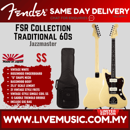 Fender FSR Collection Traditional 60s Jazzmaster Electric Guitar, RW FB, Vintage White