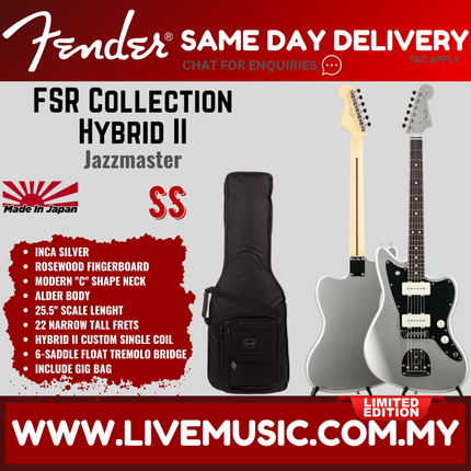 Fender FSR Collection Hybrid II Jazzmaster Electric Guitar, RW FB, Inca Silver