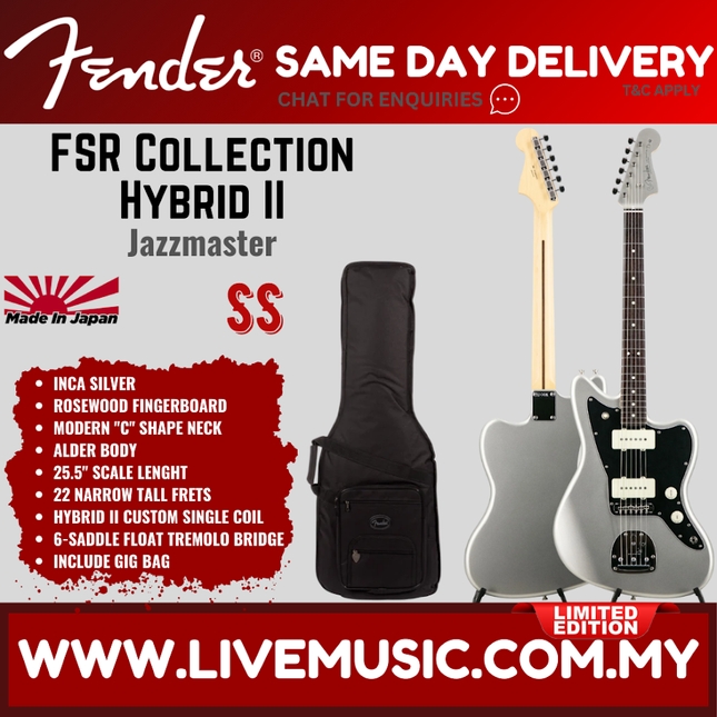 Fender FSR Collection Hybrid II Jazzmaster Electric Guitar, RW FB, Inca Silver