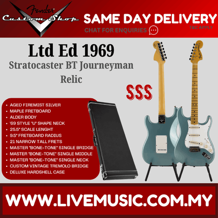 Fender Custom Shop 2021 Ltd Ed 1969 Stratocaster BT Journeyman Relic Guitar, Aged Firemist Silver