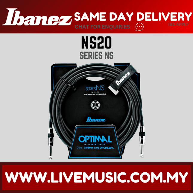 Ibanez NS20 Guitar Cable, 20ft 2 Straight Plugs ( NS-20 / NS 20 )