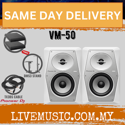 Pioneer DJ VM-50 2-Way Active Studio Monitor With Monitor Stand And able - Pair - White ( VM50 / VM 50 )