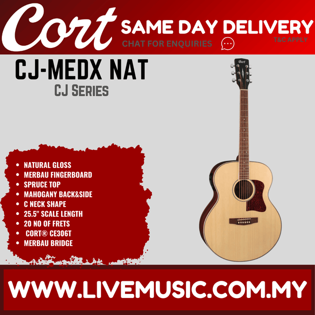 Cort CJ-MEDX - Jumbo sized Acoustic-Electric Guitar with Gig Bag, Natural (CJ MEDX/CJMEDX)