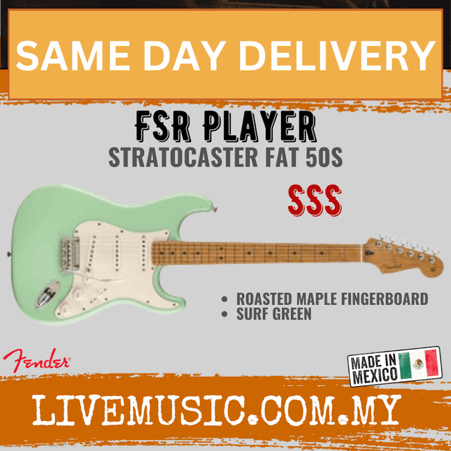 Fender FSR Player Stratocaster Fat 50s Electric Guitar, Roasted Maple FB, Surf Green