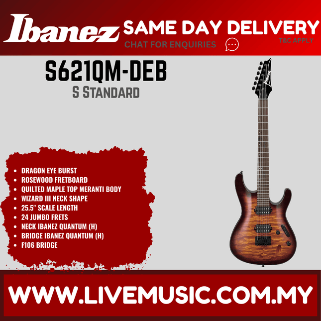 Ibanez S621QM-DEB - S Series Electric Guitar - Dragon Eye Burst (S621QM DEB S621QMDEB)
