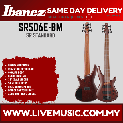 Ibanez SR506E-BM 6-Strings Electric Bass Guitar - Brown Mahogany ( SR506E-BM / SR506EBM )