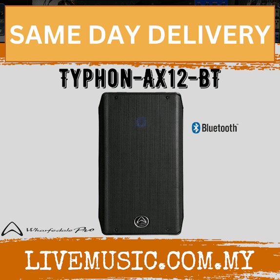 Black 12-inch 2-way PA loudspeaker with Bluetooth, front grille view.