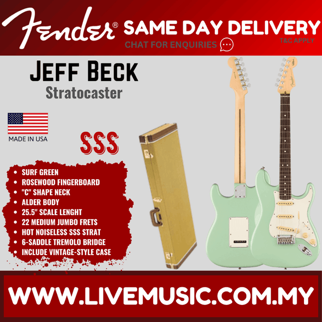 Fender Artist Jeff Beck Stratocaster Guitar, RW FB, Surf Green, w/Case