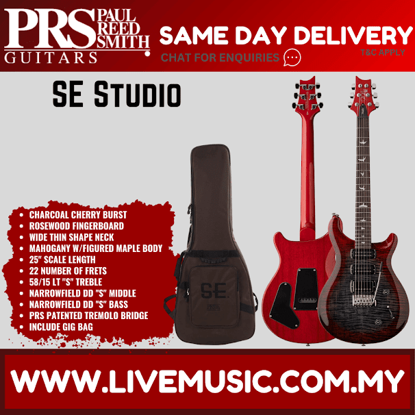 PRS SE Studio Electric Guitar w/GigBag, Rosewood FB, Charcoal Cherry Burst