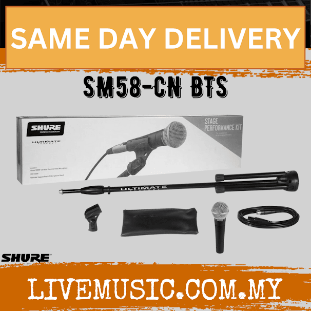 Shure SM58-CN BTS Stage Performance Bundle with SM58 Microphone, Mic Stand and Cable (SM58 CN BTS SM58CNBTS)
