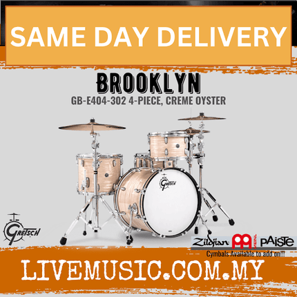 Gretsch GB-E404-302 Brooklyn 4-Piece Drum Shell Kit (20inch Bass), Creme Oyster