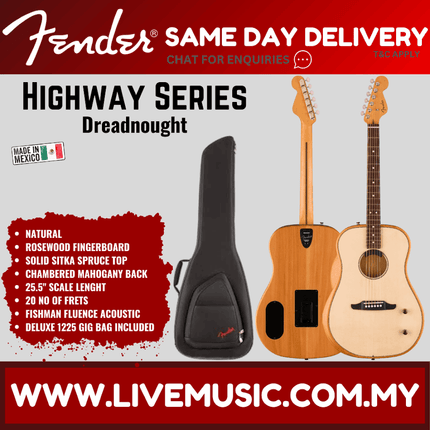 Fender Highway Series Dreadnought Acoustic Guitar w/Bag, RW FB, Natural