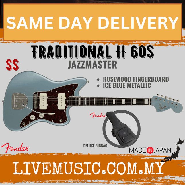 Fender Japan Traditional II 60s Jazzmaster Electric Guitar, RW FB, Ice Blue Metallic