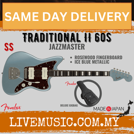 Fender Japan Traditional II 60s Jazzmaster Electric Guitar, RW FB, Ice Blue Metallic