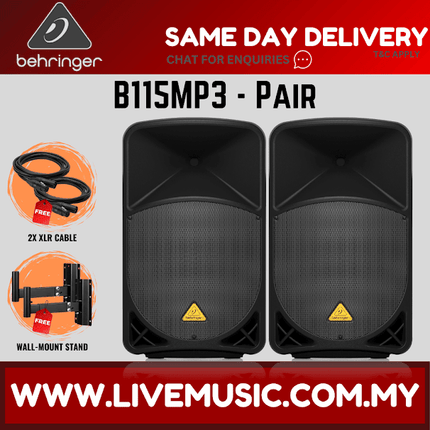 Behringer Eurolive B115MP3 1000W 15"Powered Speaker w/Wireless Mic,Speaker Stand & Cable - Each/Pair (B-115MP3 B 115MP3)