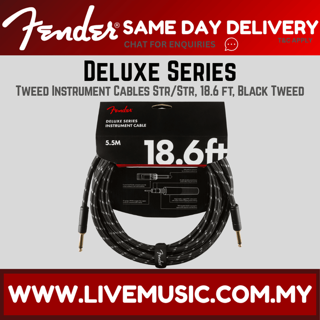 Fender Deluxe Series Instrument Cable, 18.6ft - Black Tweed