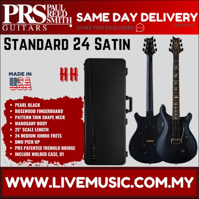 Pearl black PRS Standard 24 satin electric guitar with molded hard case