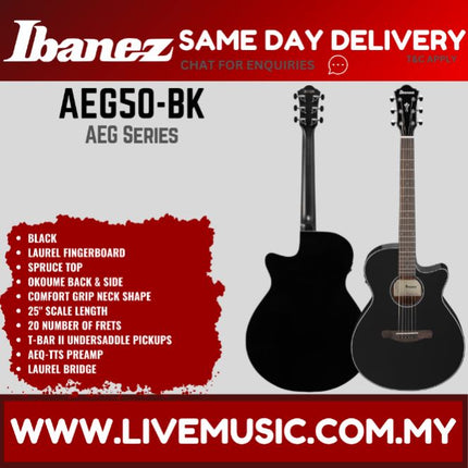Ibanez AEG50N Classical Electric Guitar - Black High Gloss ( AEG-50N / AEG 50N )