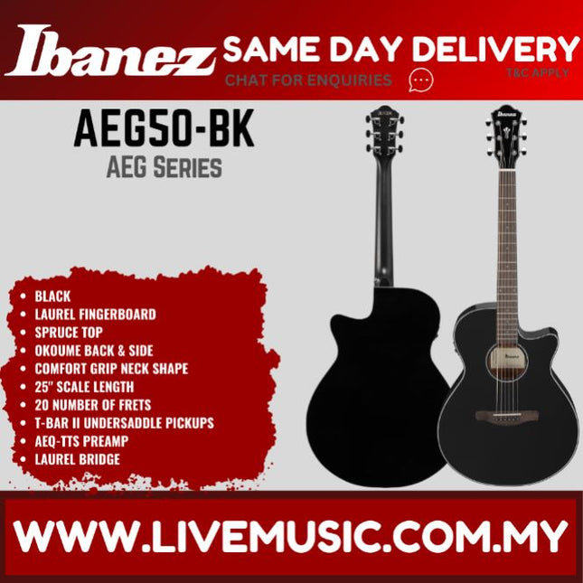 Ibanez AEG50N Classical Electric Guitar - Black High Gloss ( AEG-50N / AEG 50N )