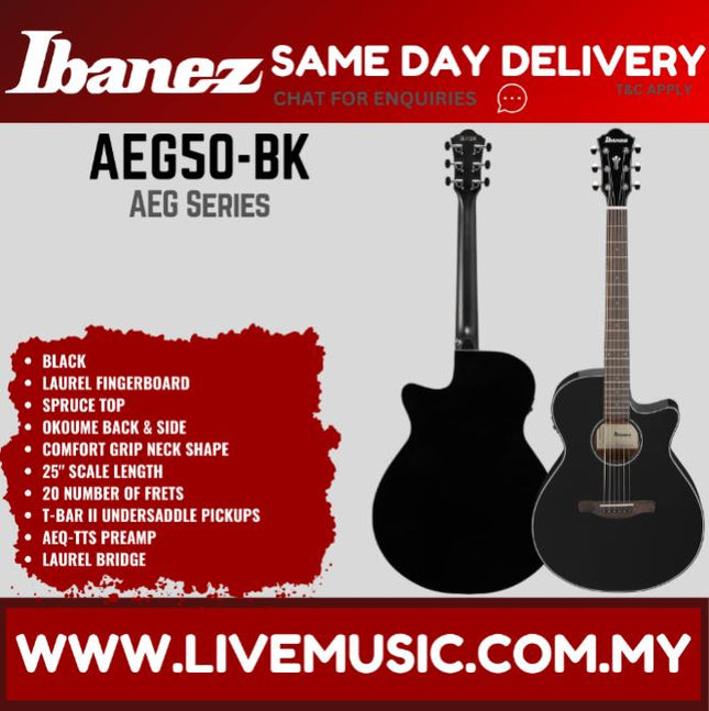Ibanez AEG50N Classical Electric Guitar - Black High Gloss ( AEG-50N / AEG 50N )