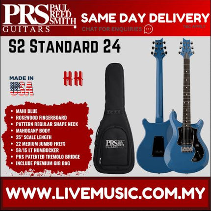 PRS S2 Standard 24 Electric Guitar w/Bag,Mahi Blue