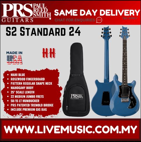 PRS S2 Standard 24 Electric Guitar w/Bag,Mahi Blue