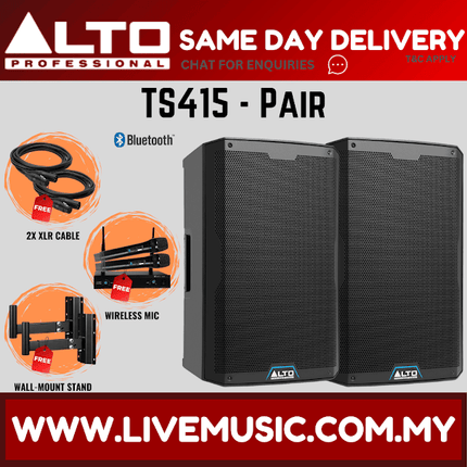 Alto TS415 2500W 15" Powered Speaker w/UG-88HH Wireless Mic, Speaker Stand and Cable - Each / Pair ( TS-415 / TS 415 )