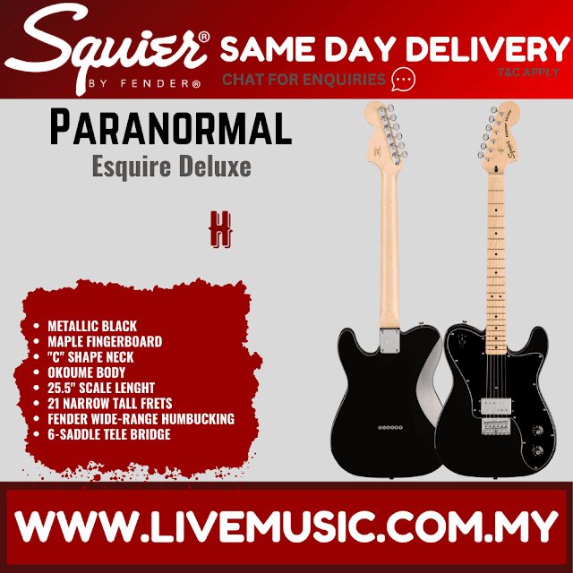 Squier Paranormal Esquire Deluxe Electric Guitar, Maple FB, Metallic Black