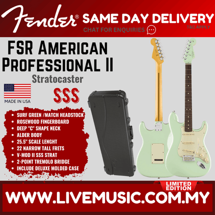 Fender FSR American Professional II Stratocaster Electric Guitar, Surf Green