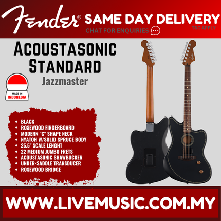 Fender Standard Acoustasonic Jazzmaster Guitar, RW FB, Black