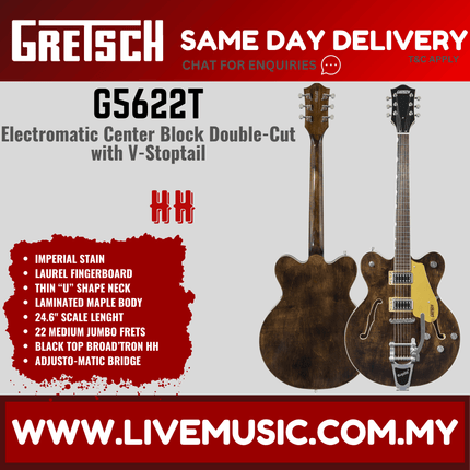 Gretsch G5622T Electromatic Centre-Block Double Cut Electric Guitar w/Bigsby, Laurel FB - Imperial Stain