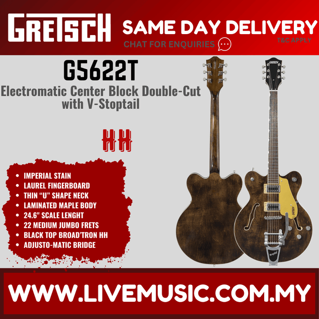Double-cut electric guitar in imperial stain with Bigsby-style tailpiece