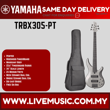 Yamaha TRBX305 5-string Electric Bass Guitar Package - Pewter ( TRBX 305 / TRBX-305 )