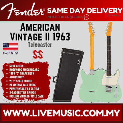 Fender American Vintage II 63 Telecaster Electric Guitar, RW FB, Surf Green