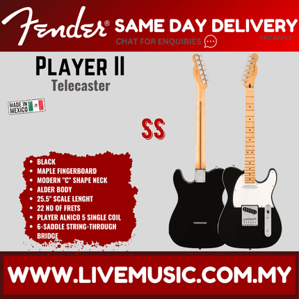 Fender Player II Telecaster Electric Guitar, Maple FB, Black