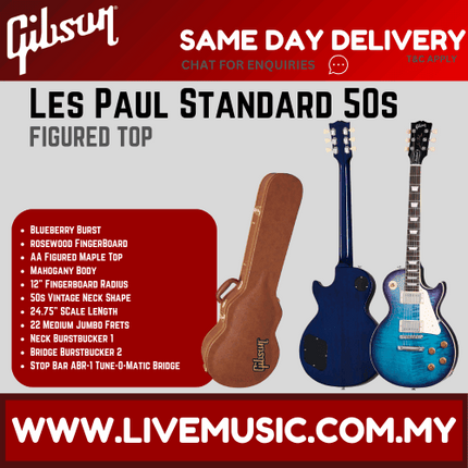 GIBSON LES PAUL STANDARD 50S FIGURED TOP ELECTRIC GUITAR - BLUEBERRY