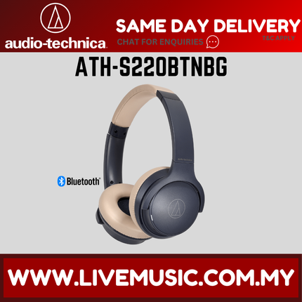Audio-Technica wireless over-ear headphones in navy and beige