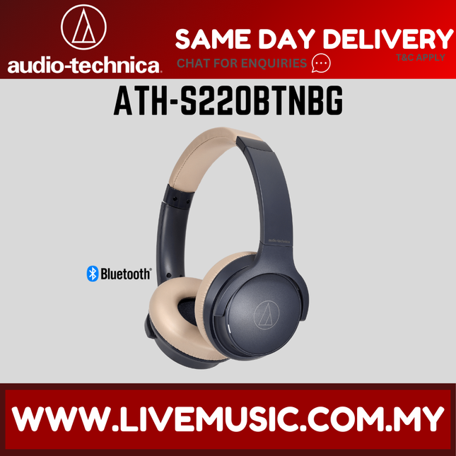 Audio-Technica wireless over-ear headphones in navy and beige