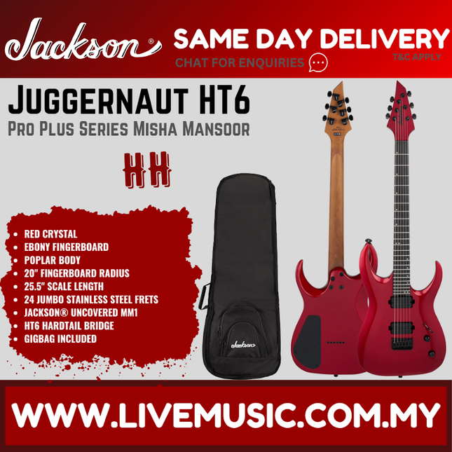 Jackson Pro Plus Series Signature Misha Mansoor Juggernaut HT6 Guitar, Ebony FB,Red Crystal