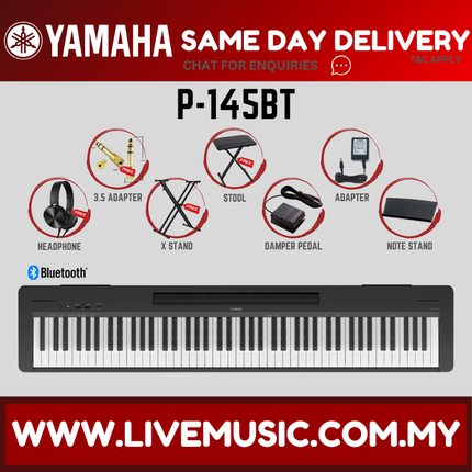 Yamaha P-145BT 88-Key Digital Piano w/Keyboard Bench, Headphone And Adapter - ( P145 P145BT P45 P-45 ) Replace P-145