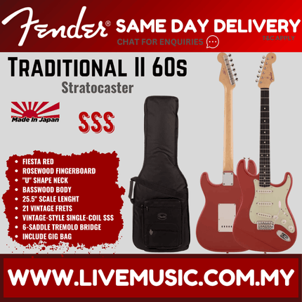 Fender Japan Traditional II 60s Stratocaster Electric Guitar, RW FB, Fiesta Red