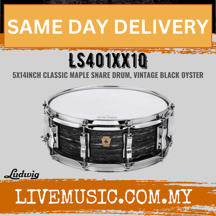 Ludwig LS401XX1Q 5x14inch Classic Maple Snare Drum, Vintage Black Oyster